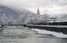 Neuschnee an der Isel in Lienz