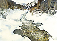 Hannelore Nenning: Spätwinter am Kalserbach bei Lana - Aquarell_2021