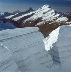 Firnschichten einer Gletscherspalte